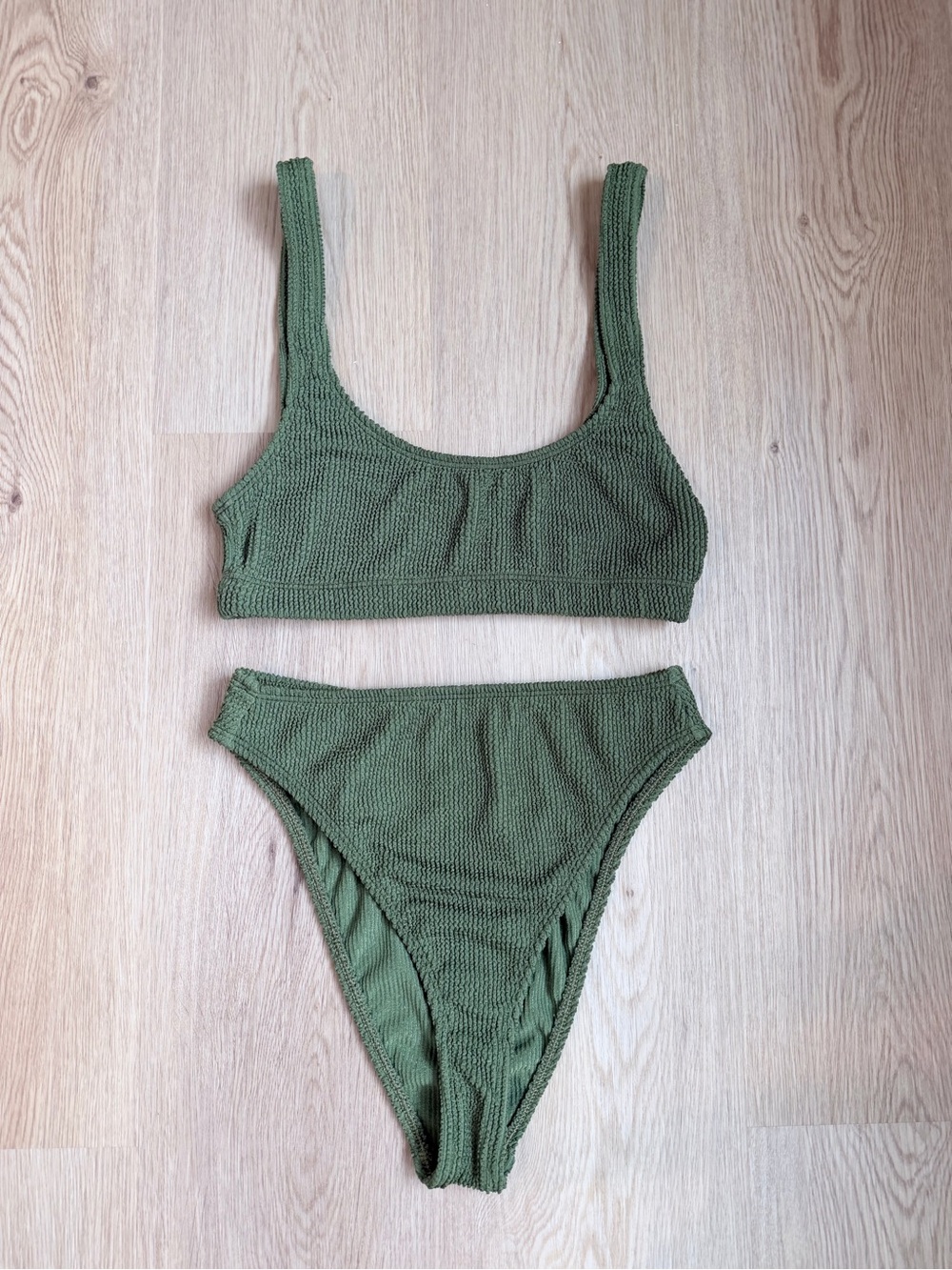 Good American Olive Green Textured Bikini Set